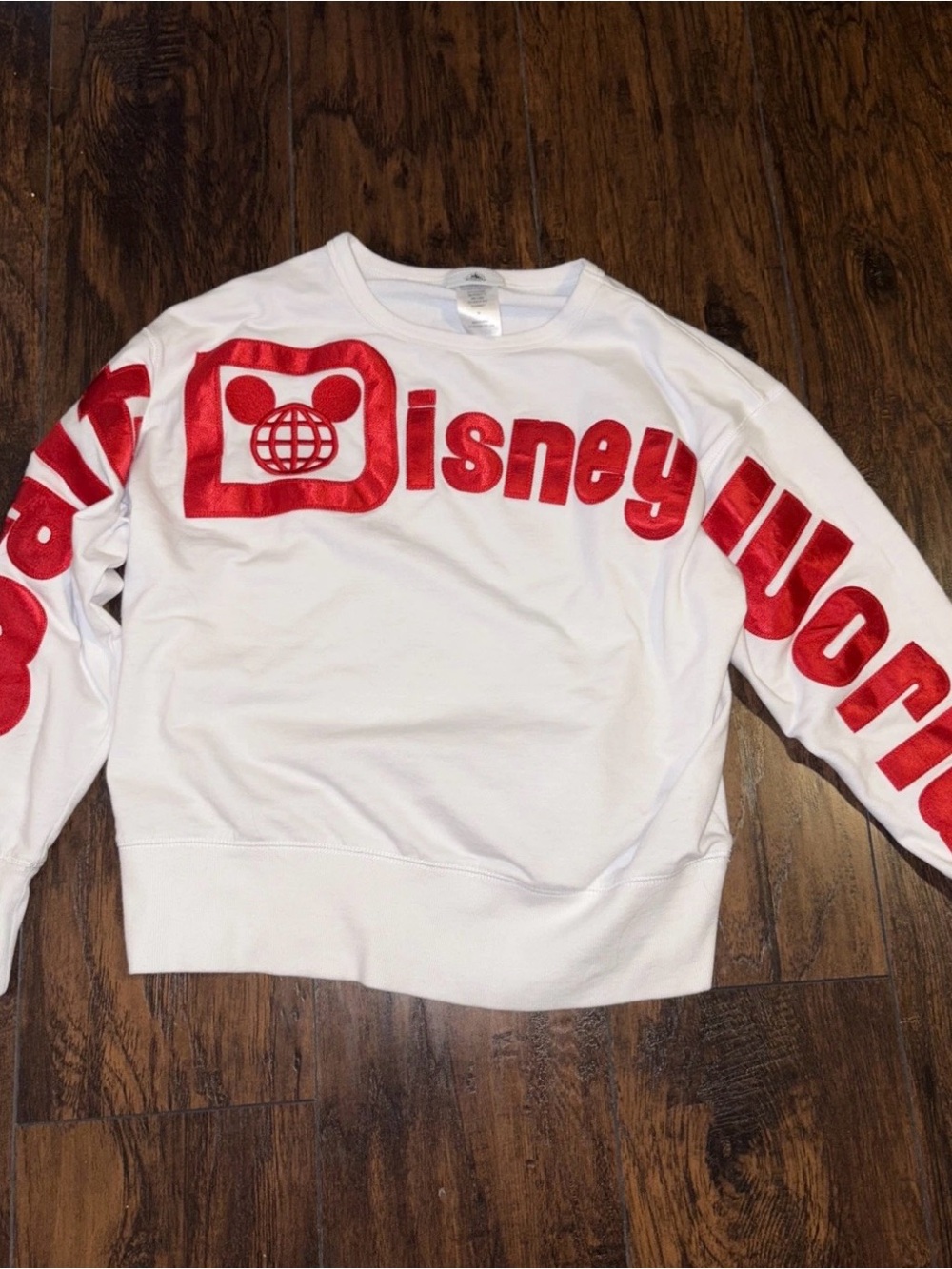 Walt Disney world White Sweatshirt with Red Logo and Sleeve Text